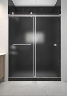 56-60" W x 75" H Frameless Shower Door Bypass Double Sliding Shower Door with 5/16" (8mm) SGCC Frosted Ultra-Clear Tempered Glass in Brushed Nickel