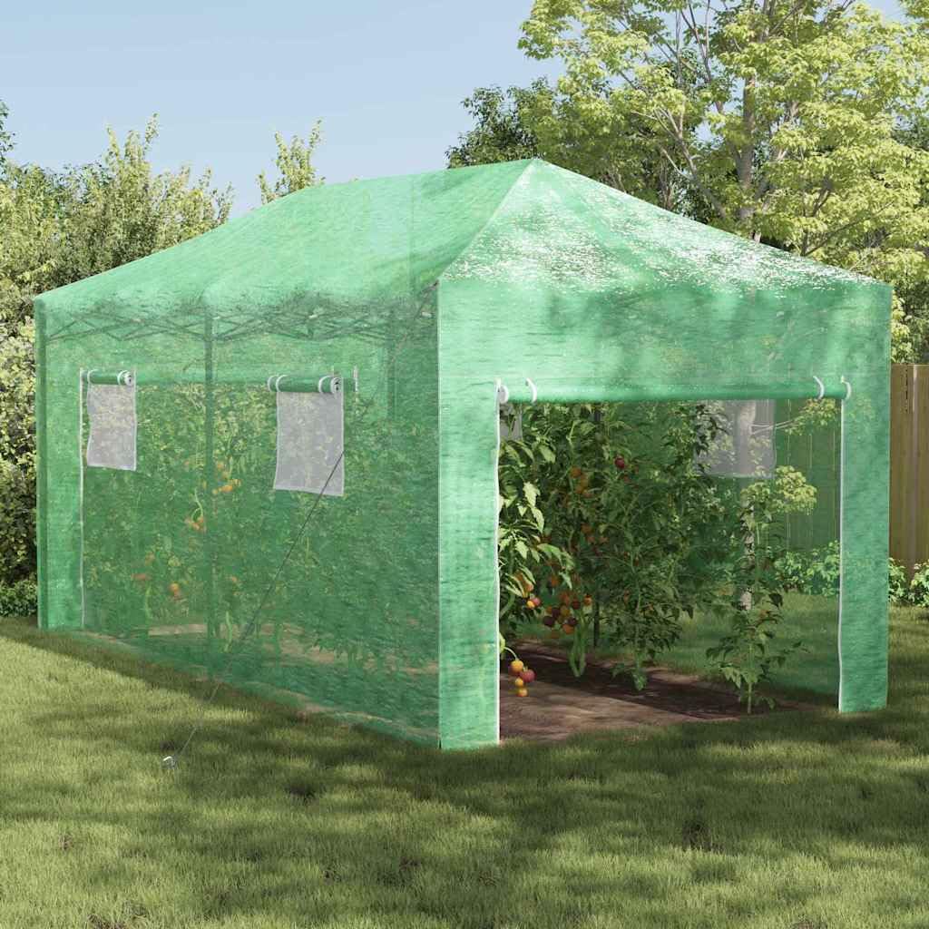 Szklarnia pop-up, zielona, 290 x 580 x 315 cm, żelazna, szklarnia do ogrodu, na balkon i taras, tunel foliowy z ochroną roślin do uprawy i zimowania