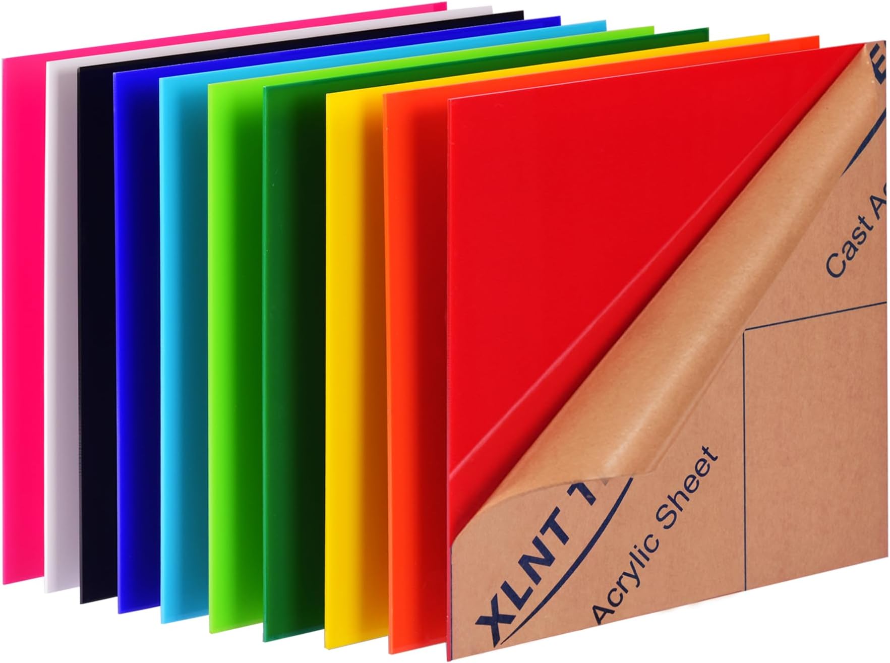 Colored Acrylic Sheets 12 x 12 Inch, 10 Pack 1/8" Thick 3mm Cast Acrylic Sheet for Laser Cutting, Engraving, Signs, Crafts and CO2 Laser Projects