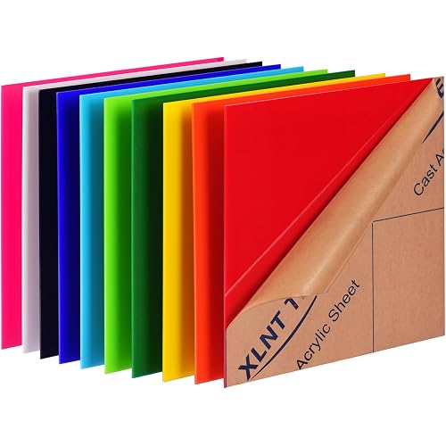 Colored Acrylic Sheets 12 x 12 Inch, 10 Pack 1/8" Thick 3mm Cast Acrylic Sheet for Laser Cutting, Engraving, Signs, Crafts and CO2 Laser Projects