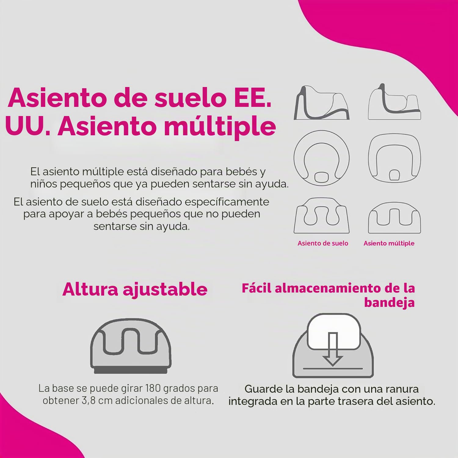 Bumbo Multi Seat - Asiento para Bebé 3 en 1 - Asiento de Suelo, Trona Portátil y Alzador de Silla para Comer - Bandeja Extaíble y Altura Ajustable - Color Taupe