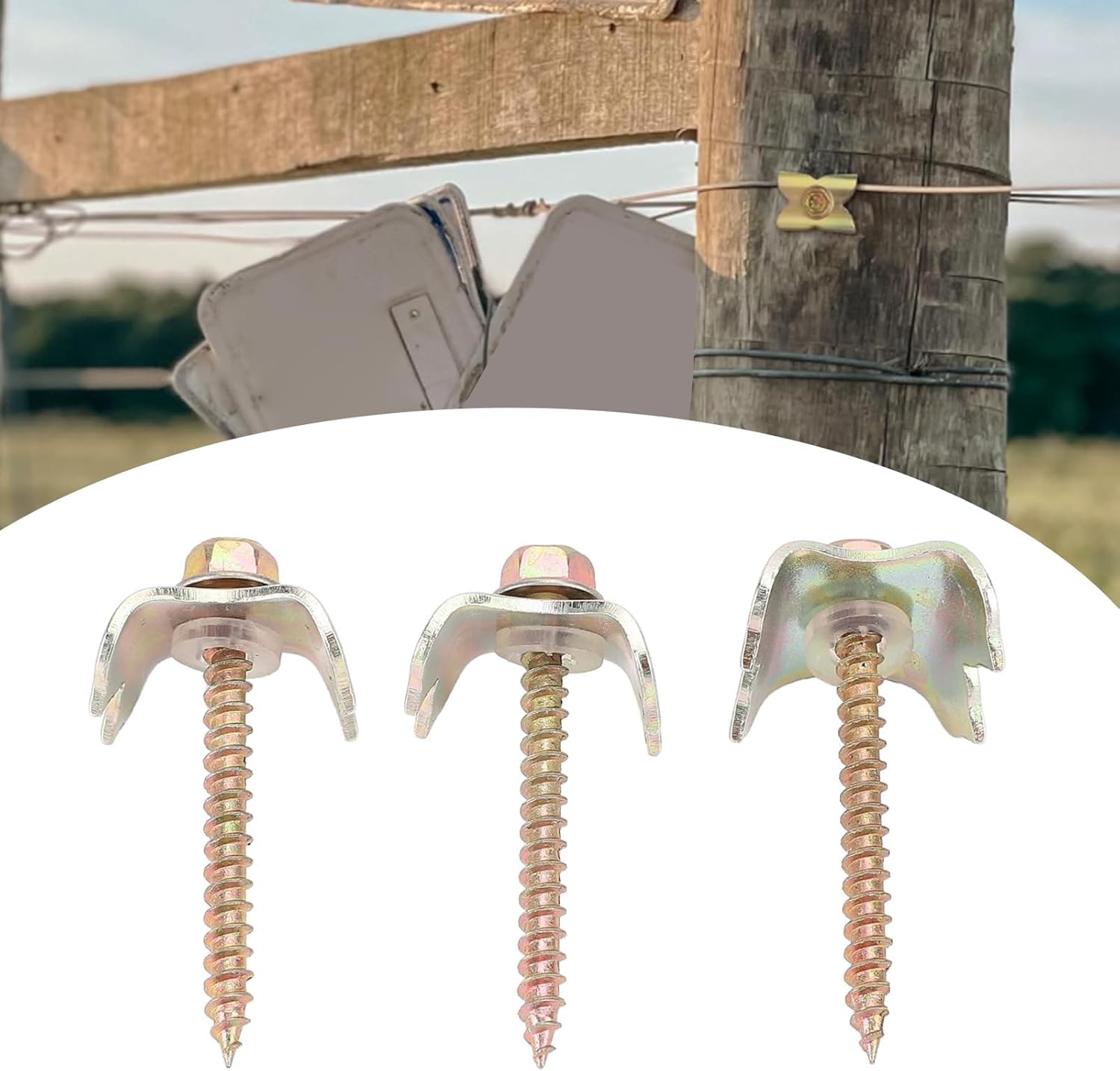 Sturdy Steel Wire Fence Nails Res Words，100 Pack Fasteners with Wire Fixer for Wire Mesh and Woven Fencing