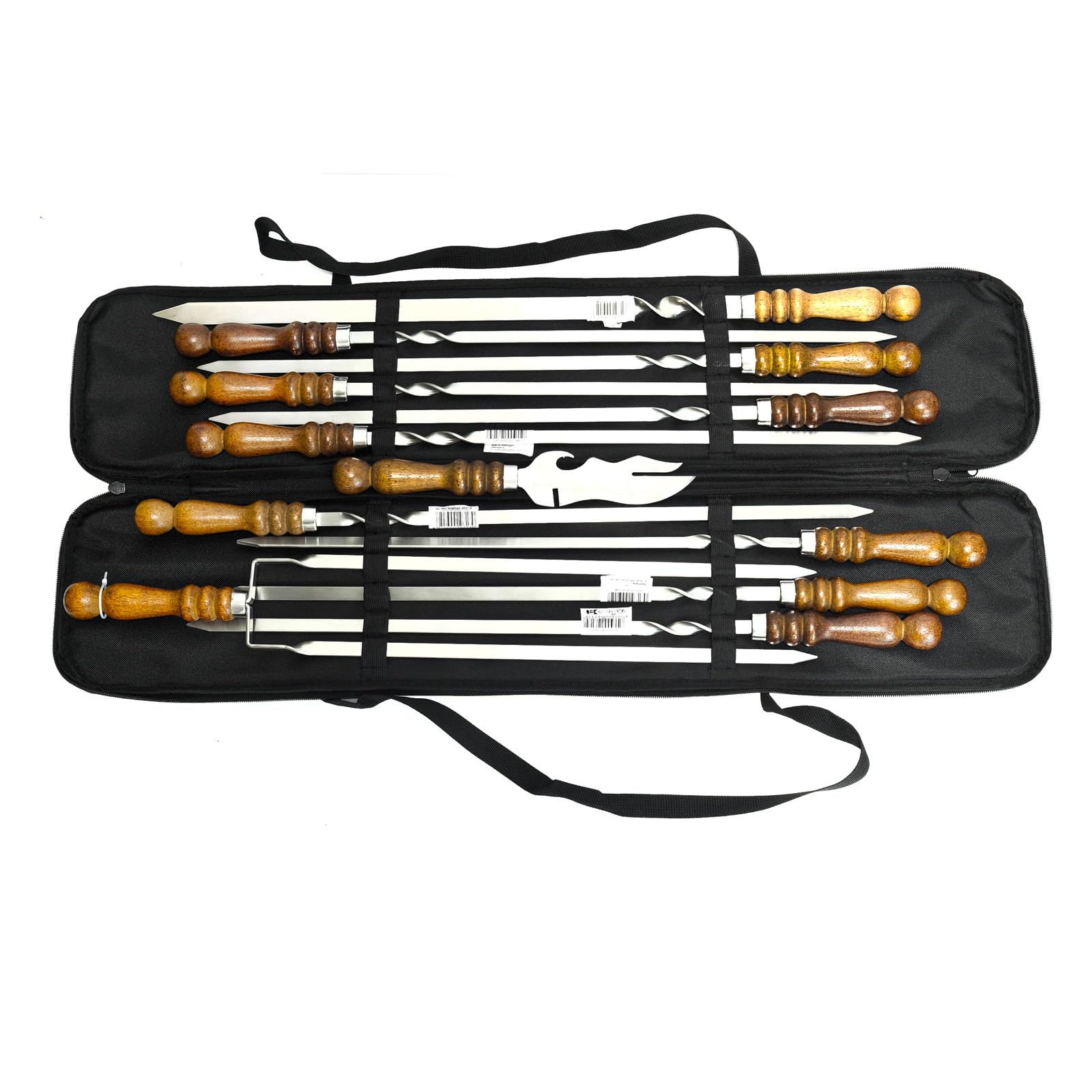 Set aus 11 Schaschlikspießen mit Tasche Kebab Schampura Grillspieße aus Edelstahl Fleischspieße BBQ Lagerfeuer Spieße