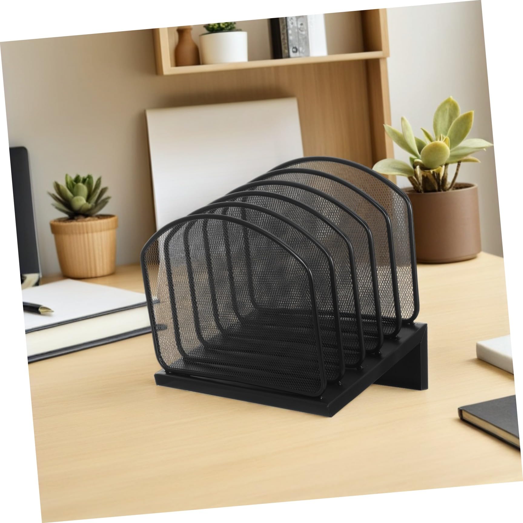 Organizer da Scrivania e Scomparti Multipli in Ferro Nero Struttura Verticale Portatile e Resistente, per Ufficio e Aula Scolastica