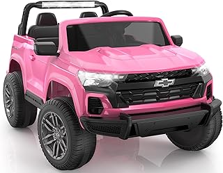24V 2 Seater Ride on Toys Licensed Chevrolet Colorado, Electric Car w/Remote Control, 4×200W Motors, 4WD/2WD, Rear Storage, Music, Ride on Car Truck for Big Kids Aged 3-8, Pink