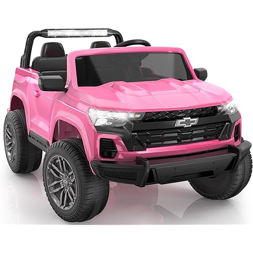 24V 2 Seater Ride on Car Licensed Chevrolet Colorado, Electric Car w/Remote Control, 4×200W Motors, 4WD/2WD, Rear Storage, Music, Ride on Toys for Big Kids Aged 3-8, Pink