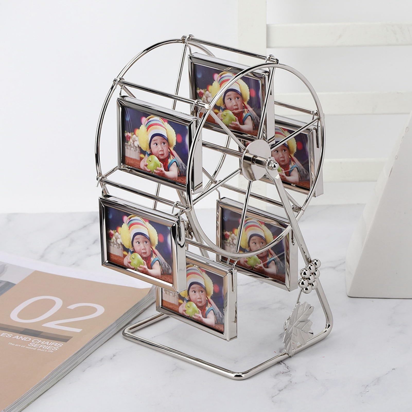 KIMISS Unique Rotating Wheel Rack Photo e - Stylish Home Decor & Wedding Photography Display with Metal Grape Accent