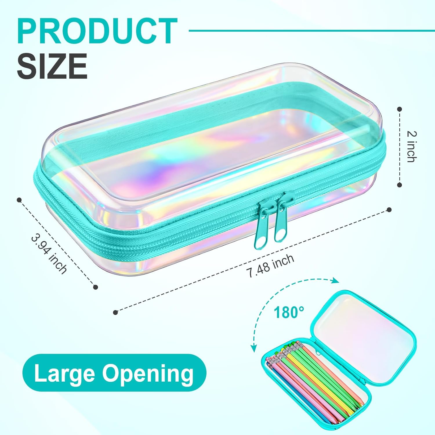 Hoolerry 4 Pcs Hard Clear Zipper Case Makeup Bags Plastic Zipper Pouch Transparent Storage Box Containers for Cosmetics, Snacks, Building Blocks, Puzzles(Clear,7.5 x 3.9 x 2 in,Blue Laser)