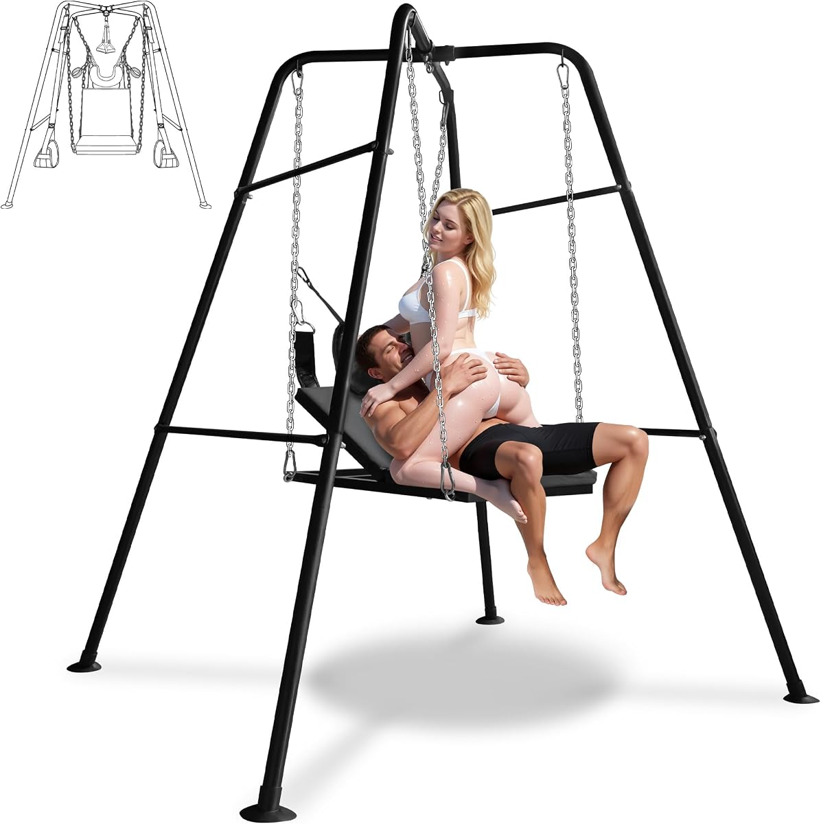 Upgrade Sex Swing—Freestanding Steel Frame, Durable BDSM Furniture Stand with Adjustable Steel Frame Leather Swing Seat, Sex Bondage Cuffs,Sex Toy Sex Chair for Adult Sex Positions