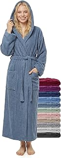 Bademantel Damen Extra Lang mit Kapuze – 100% Baumwolle Frottee 380 g/m² – Saunamantel Damen Lang, Morgenmantel, Hausmantel, knöchellang, dick, flauschig, XS-XXL