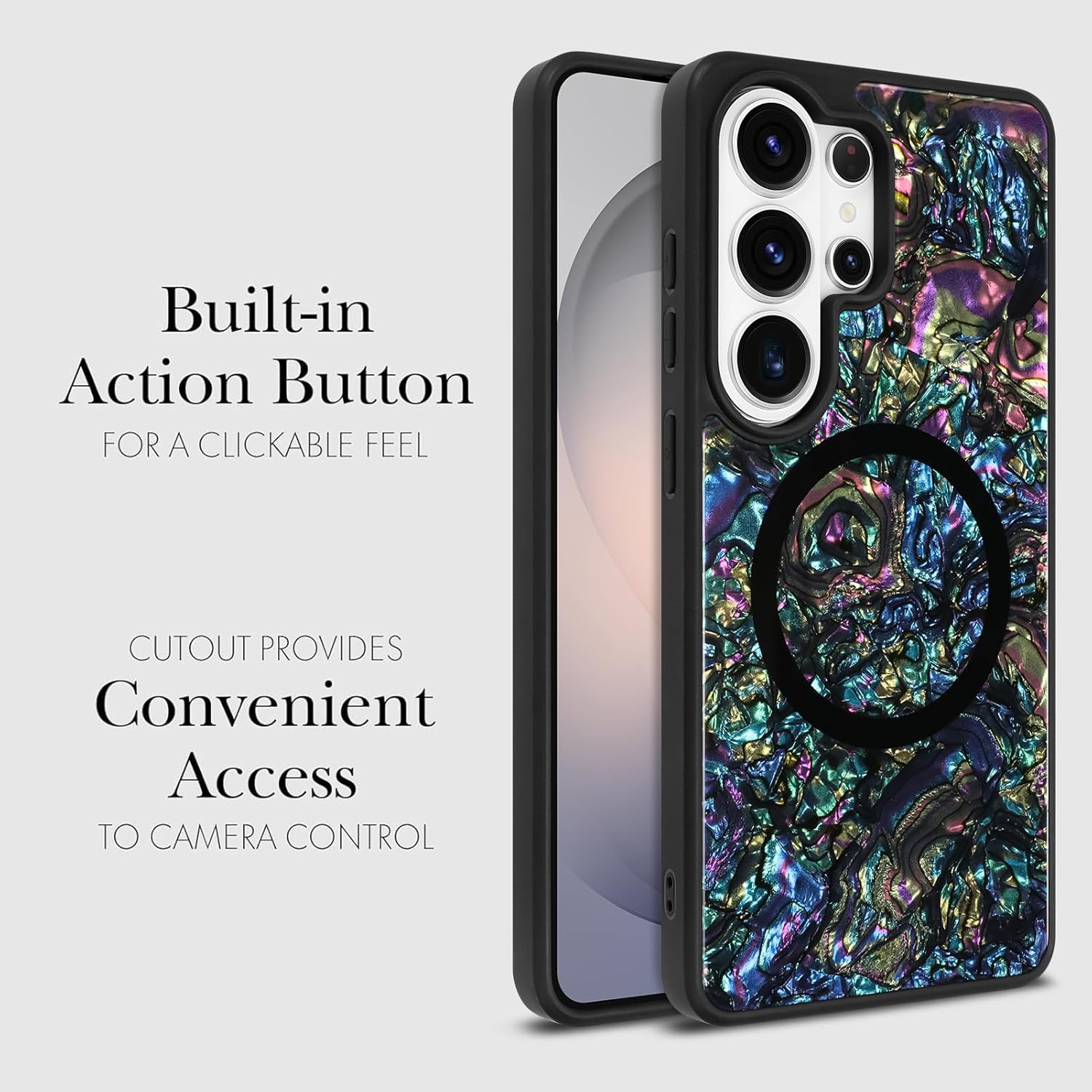Magnetic for Samsung Galaxy S26 Ultra Case Glossy Abalone Pearl Shell Phone Case for Women Men, Compatible with Magsafe, Shockproof Protective Phone Cover, Classic Black