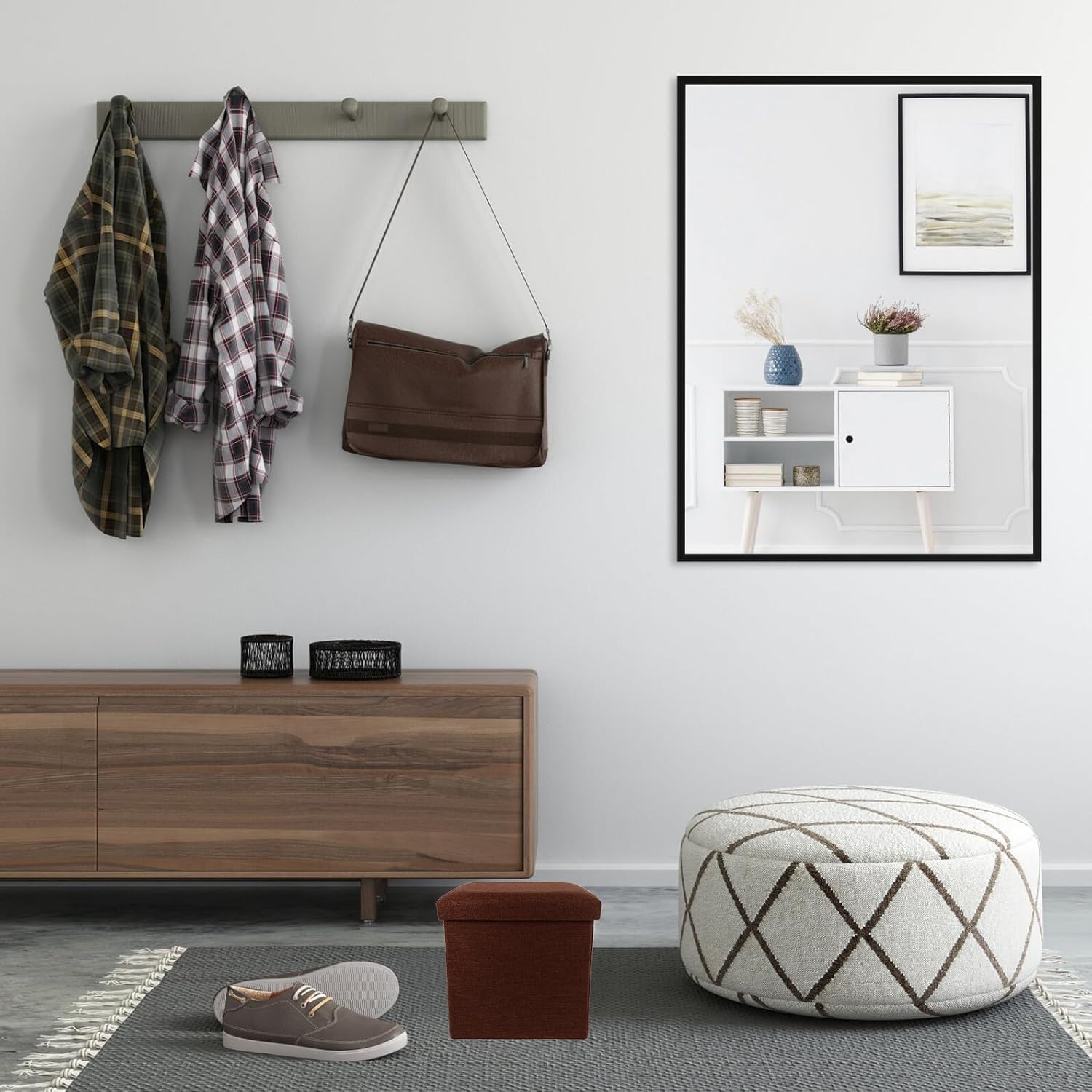 Luxshiny Linen Cloth Storage Stool with Density Board Multifunctional Footstool and Seat for Bedroom Living Entryway Compact Home Supplies Organizer