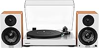 Vista 1 de Fluance RT81 Elite Tocadiscos de vinilo de alta fidelidad (Blanco) con Ai41 Powered 5" altavoces de estantería estéreo (bambú suerte), lápiz