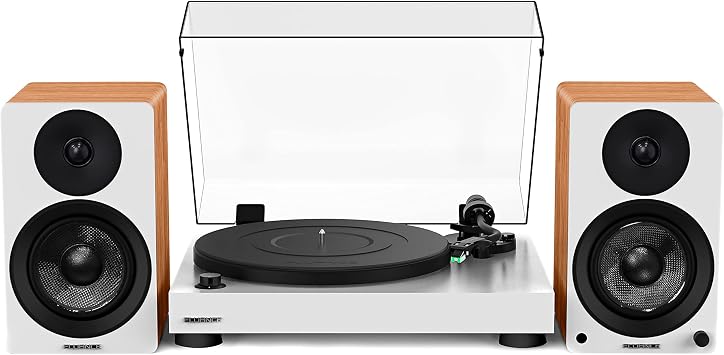 Fluance RT81 Elite High Fidelity Vinyl Turntable White with Ai41 Powered 5" Stereo Bookshelf Speakers Lucky Bamboo, Diamond Stylus, Belt Drive, Built-in Preamp, 90W Class D Amplifier, Bluetooth