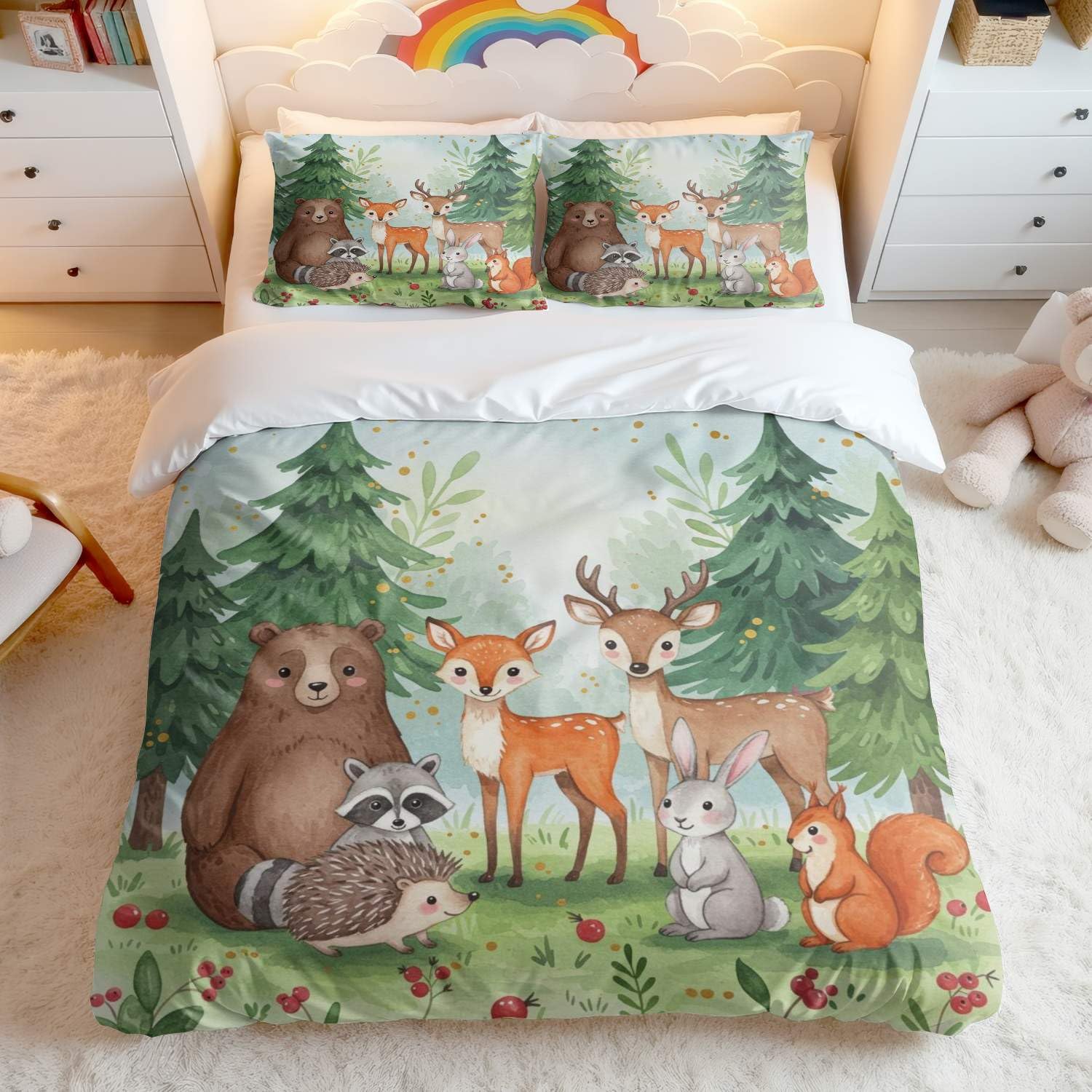 Housse de couette aquarelle anti-froissement pour lit simple d'enfant