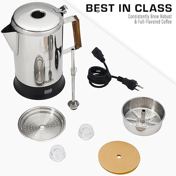 COLETTI Bozeman Electric Percolator Percolator Coffee Pot, Coffee Percolator Electric [9 cup, Stainless Steel]