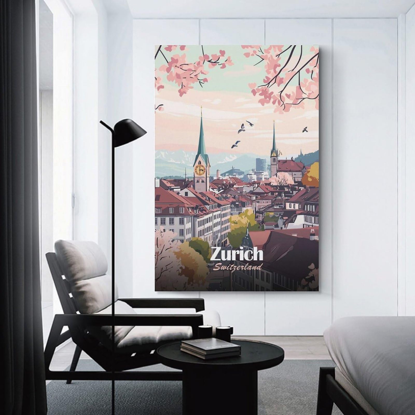 Junmoney Zurich Cityscape Hanging Wall Art, 24x36inch(60x90cm), for Bedroom Walls, Guest Spaces Or Lounges, An Easy Wall Refresh for Bedrooms