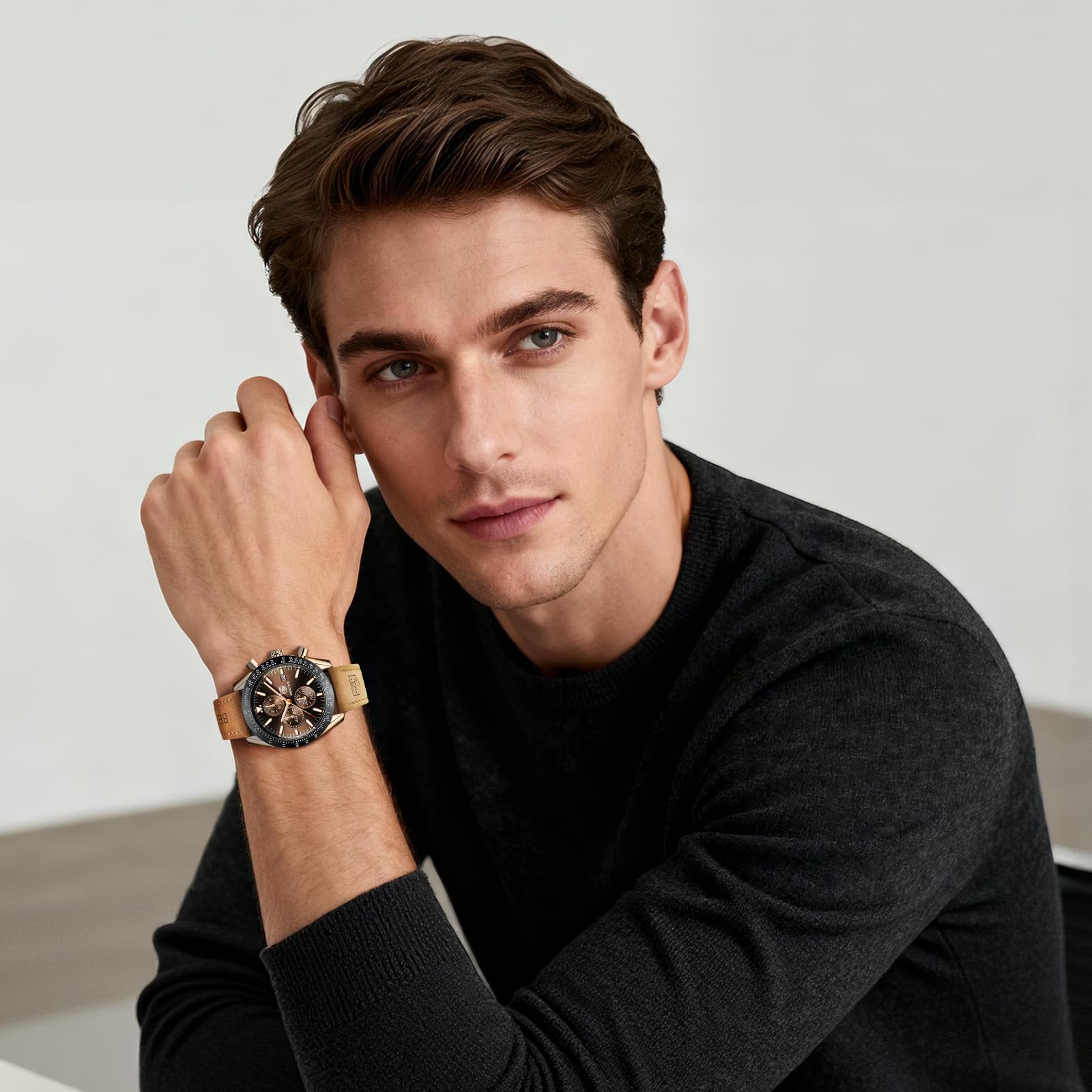 BENYAR, Relojes Hombre, Movimiento Cuarzo, Cronógrafo, Correa Piel/Acero/Silicona, Diseño Deportivo Negocio Moda, 30M/50M Impermeable, Resistente a los Arañazos, Regalos Elegantes para Hombres