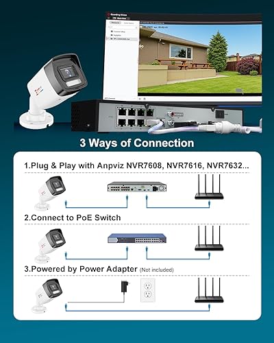 Miniatura 7 de Anpviz Cámara Bullet PoE de 5MP para exteriores, visión nocturna a color, detección de movimiento AI 2.0, cámara de seguridad IP con cable con