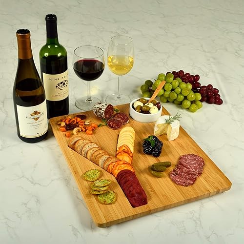 Miniatura 7 de Picnic at Ascot Tablero de quesoembutidos de bambú personalizado personalizado con un surco fresado en forma de letra para galletas  Incluye salsa