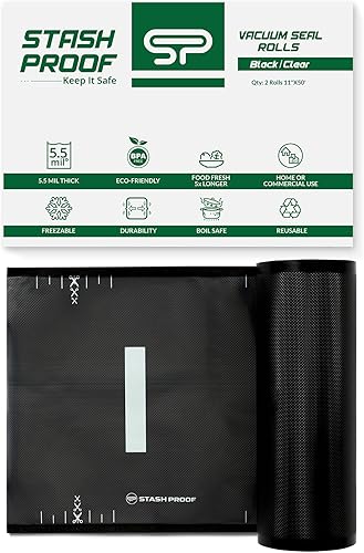 Miniatura 7 de Rollos de sellado al vacío de 11 pulgadas x 50 pies, paquete de 2 unidades (100 pies en total) (transparente y negro) de 5.5 mil, sin BPA, de grado