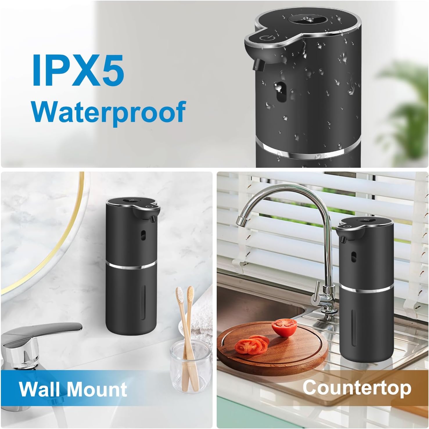 Automatic Liquid Soap Dispenser 12.8oz, Rechargeable & 6 Levels Soap Adjustable with Digital Display, Wall Mount, Waterproof, Touchless Hand/Dish Soap Dispenser for Kitchen, Bathroom, Hotel - Image 5