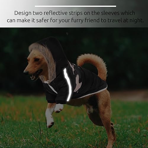 Miniatura 5 de Queenmore Abrigo de invierno cálido para perro chaqueta de nieve impermeable para perro para clima frío sudadera con capucha reflectante con mangas