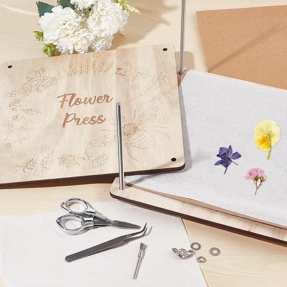 OLYCRAFT Kit Professionale per Fiori a 8 Strati 24.7x24.7cm Kit per Pressa Fiore in Legno Kits per Pressare Fiore con Motivo Api Kits per La Conservazione Dei Floreale per Adulti Amanti Dei Fiori