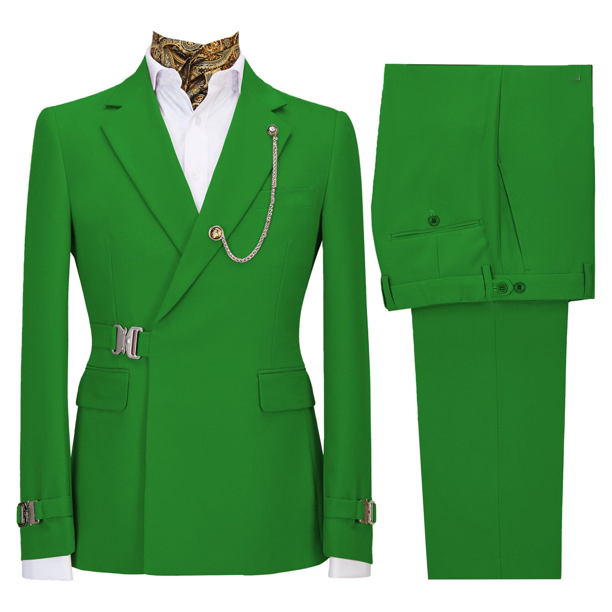 Men's 2 Piece Suit with Metal Clasp Slim Fit Suit Stylish Business Pants Casual Wedding Grooms Tuxedo Suit