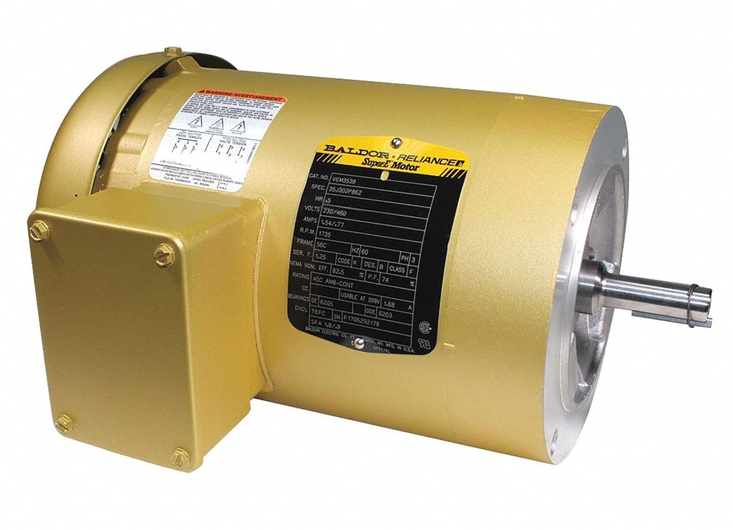 Baldor VEM3538, 1735RPM, .5HP, 60HZ, 3PH, 56C, 3513M, TEFC, F1