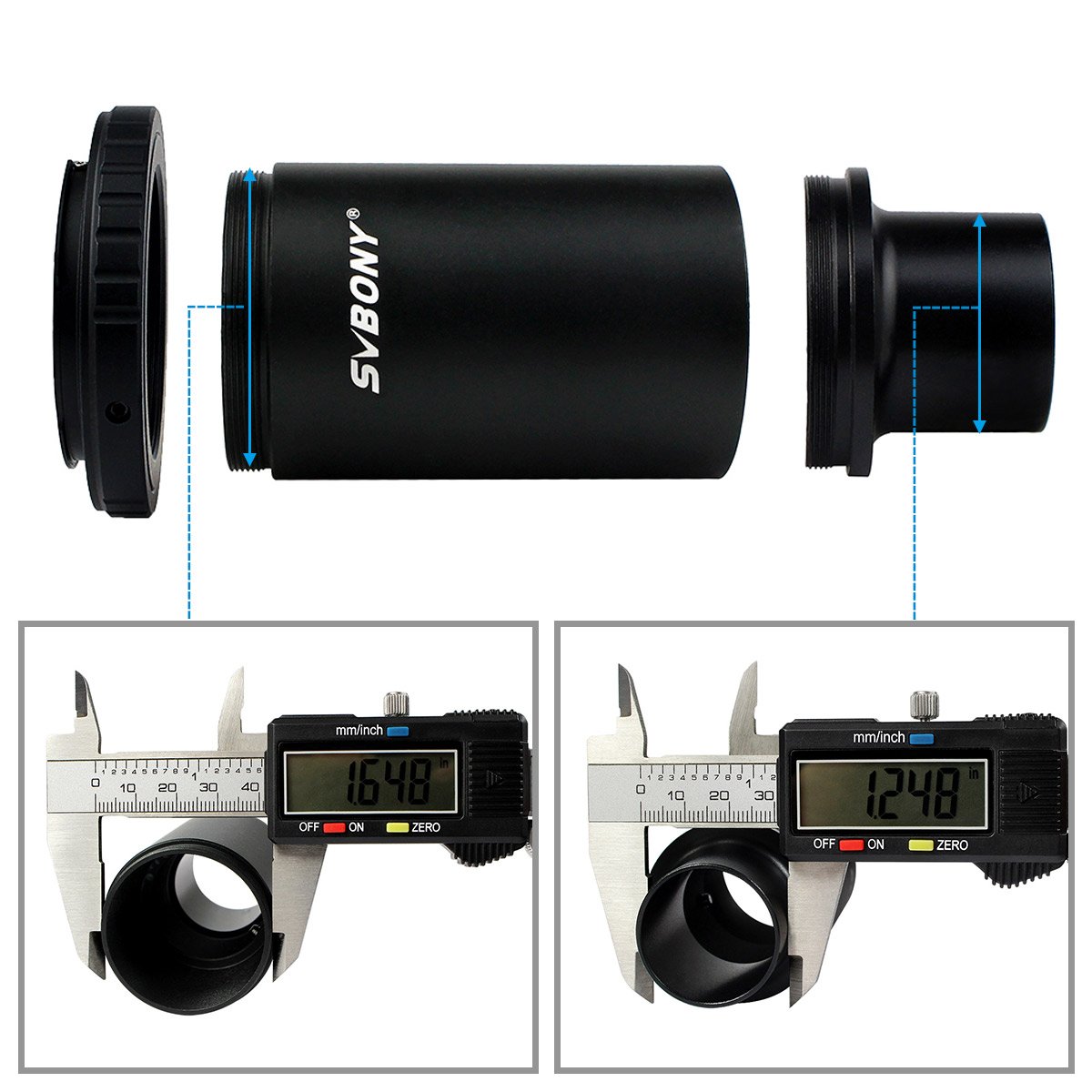 Svbony Adattatore Telescopio Fotocamera, 1,25" Anello Adattatore Telescopio, Tutto Metallo Anello T2 Compatibile con Nikon SLR/DSLR
