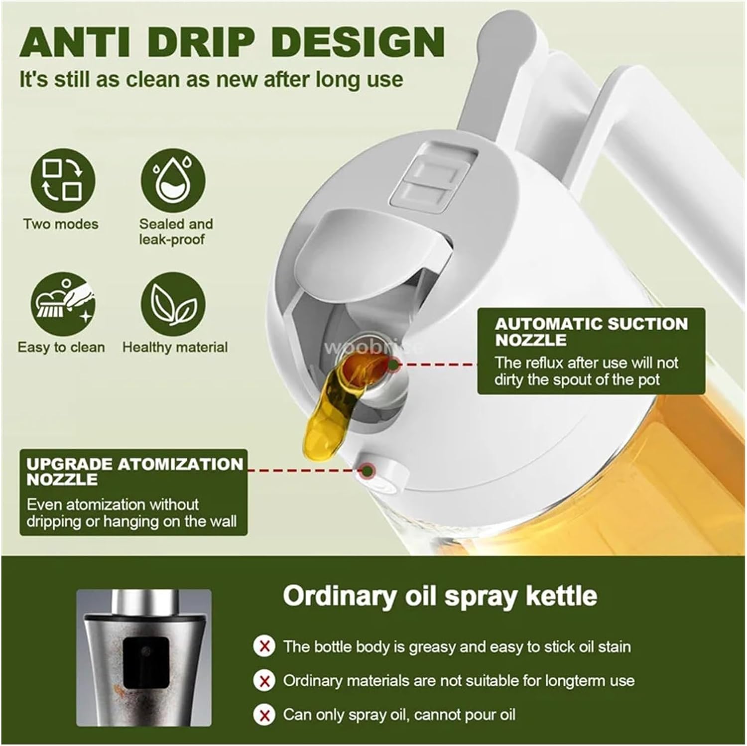 2 in 1 Spray Fit for Oil Spray Sprayer Dispenser Bottle Comfortable Handle Barbecue Air Frying Pan Oven Camping(2use grey 500ml)
