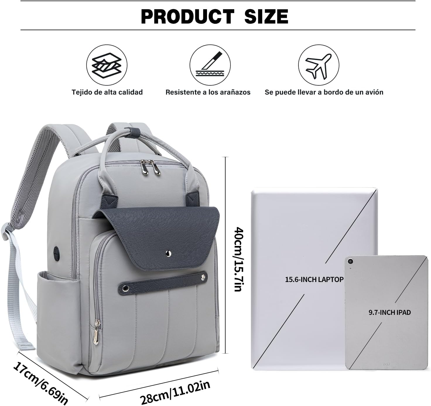 Travel Laptop Backpack for Men & Women Teacher Backpack with Charging Cable Hole, 15.6 Inch Laptop Bag Slim Business Bag (Gray) - Image 6
