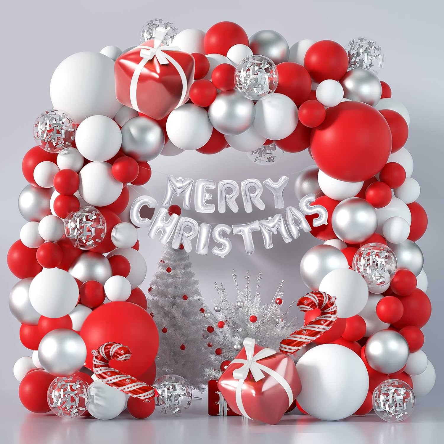 Christmas Balloon Arch Kit Christma Red And White Balloon Garland Kit With Gift Box Balloons Merry christmas Foil Balloons For Christmas Party Decorations Xmas Holiday New Year Party Supplies