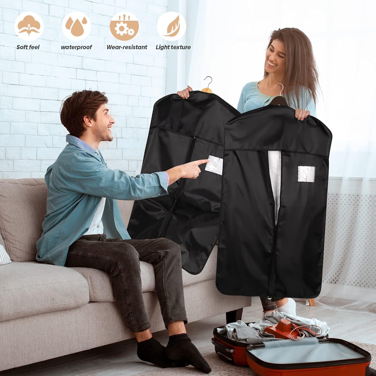 Premium Oxford Fabric Garment Bag Hanging Clothes Travel Suit Bag with Clear Window for Suits, Coats, T-Shirts, Jackets. (Black, 40-inch-2 packs) - Image 7