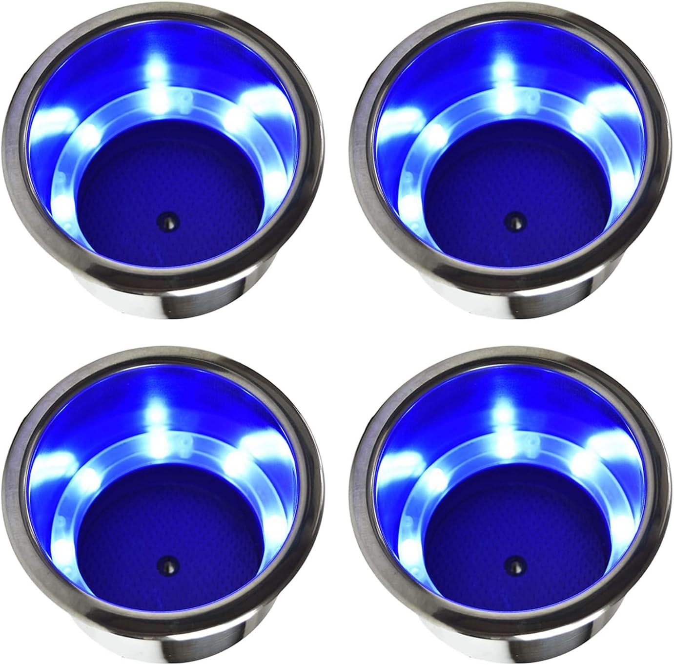 MARINE CITY 8 Blue LED Lights Cup Holder with Drain – 304 Stainless Steel, Corrosion-Resistant, Easy to Install for Boats, Yachts, Ships, Kayaks
