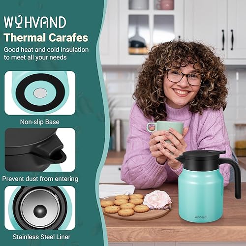 Miniatura 95 de Jarras térmicas de café de 51 onzas para mantener el calor/frío, jarra de café de acero inoxidable, jarra de agua aislada a prueba de polvo