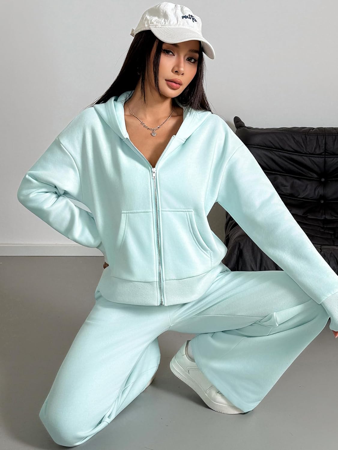 Fall Outfits for Women Oversized Zip up Hoodie Sweatshirt Jogger Sweatpants 2 Piece Sweatsuits Lounge Sets