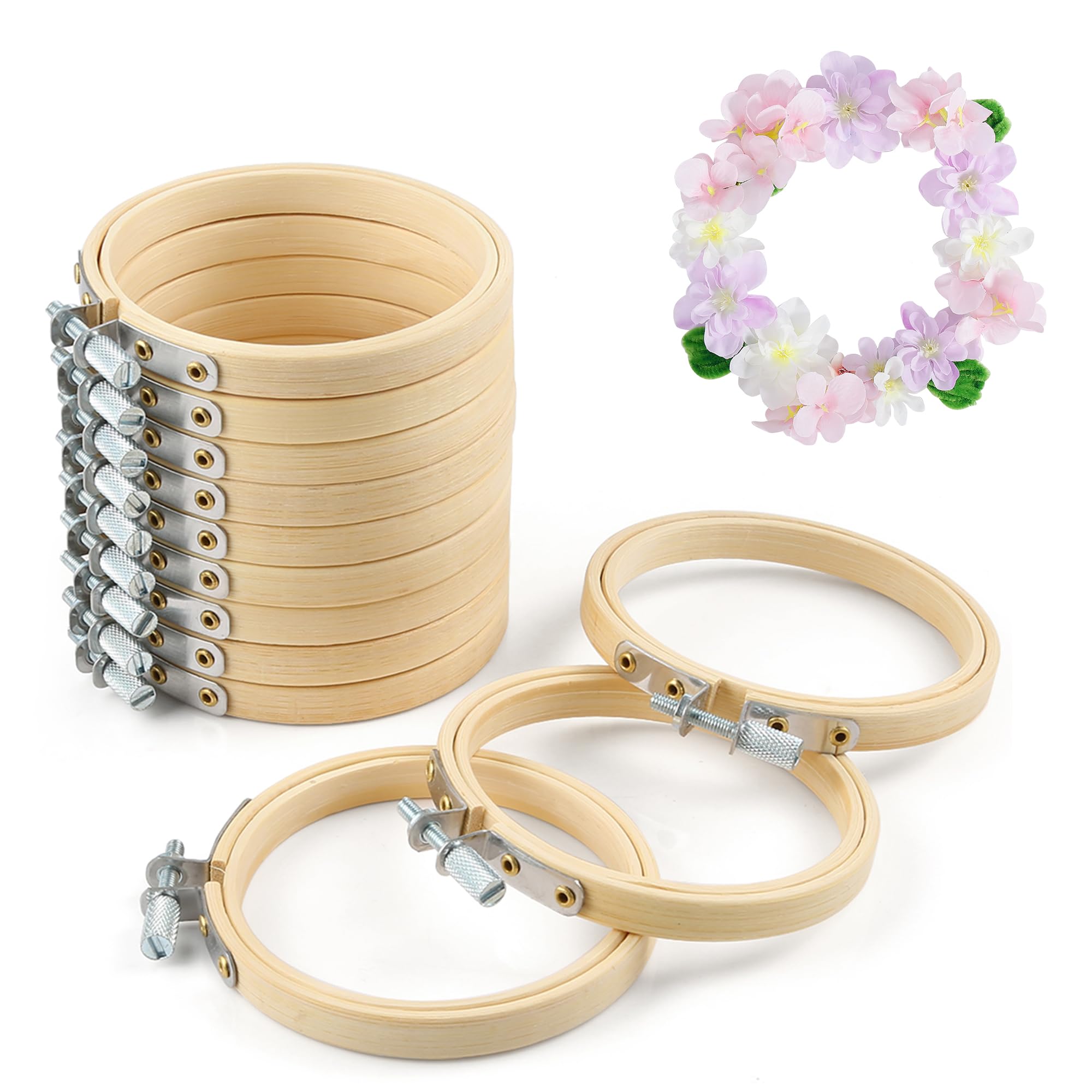 Caydo 12 Pieces 3 Inch Wooden Round Embroidery Hoops Adjustable Bamboo Circle Cross Stitch Hoop Ring Bulk Wholesale for Home Ornaments, Art Craft Handy Sewing