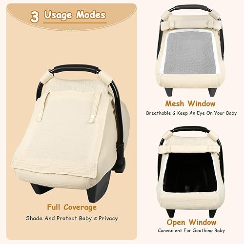 Miniatura 5 de Funda de asiento de automóvil para bebé, fundas de asiento de automóvil de verano para bebés, niñas y niños, muselina transpirable de algodón