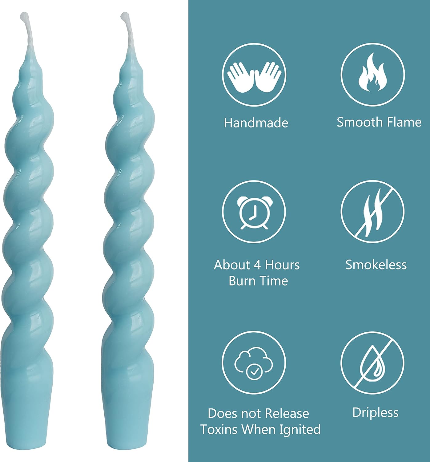 Spiral Taper Candles Set of 2 – 7.5 Inch Candle Stick, Haze Blue Handmade Twisted Candles Unscented Tapered Candles for Wedding Dinner Home Decor Gift