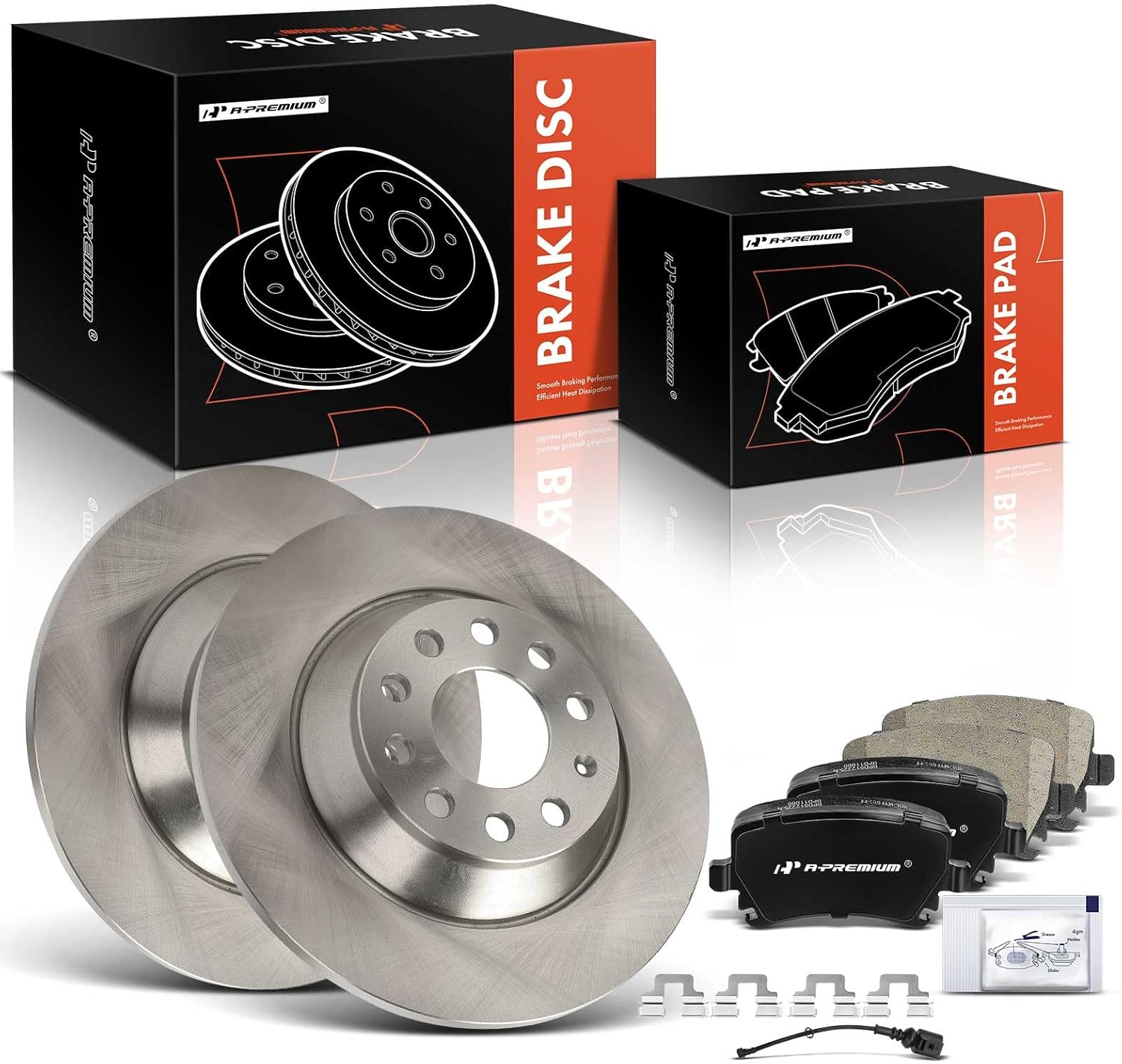 A-Premium 11.87 inch (301.7mm) Rear Solid Disc Brake Rotors + Ceramic Pads Kit Compatible with Select Audi Models - A6 2006-2011, A6 Quattro 2005-2010, 6-PC Set