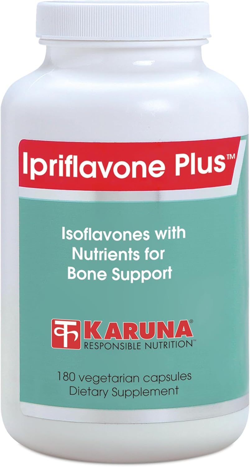 Karuna Ipriflavone Plus 600mg | 180 Vegetarian Capsules | Non-GMO No Preservatives | Vitamin D3 & K1, Calcium, Magnesium, Silicon
