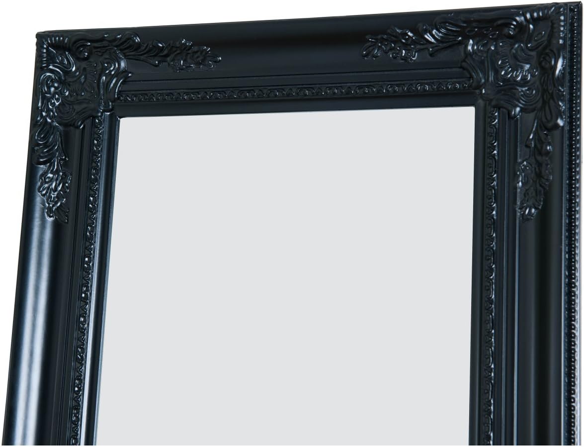Cecilia Wooden Standing Mirror with Decorative Design, Black