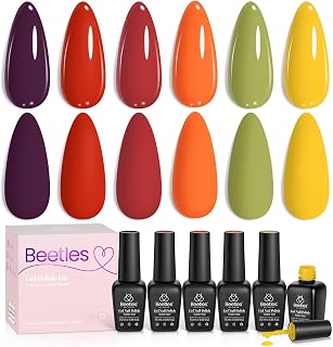 Beetles Winter Gel Nail Polish Set – 6 Colors Red Green Purple Orange Yellow Gel Polish Kit, Soak Off UV LED Gel Nail Polish for Manicure Nail Art Christmas Thanksgiving Gift for Women