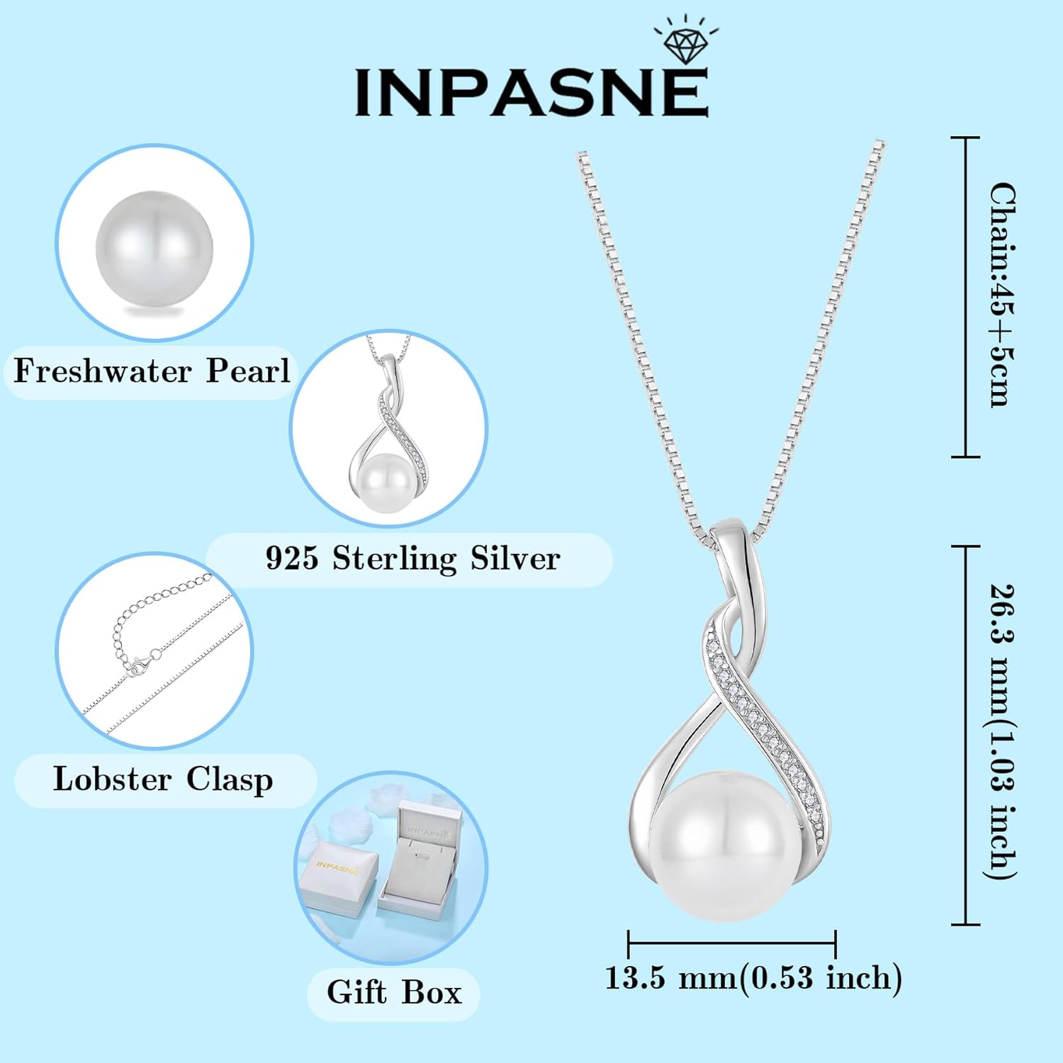 Freshwater Pearl Necklace and Earrings Set for Women 925 Sterling Silver Pearl Jewelry Gifts for Her - Image 5