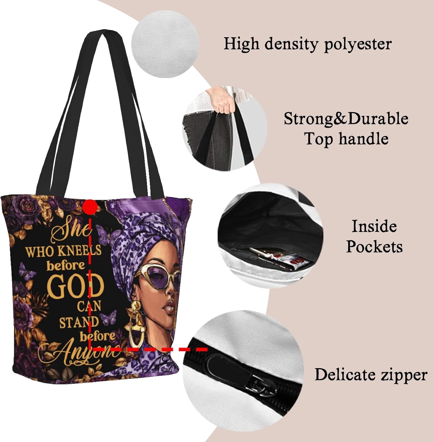 Bible Tote Bags for Women Church Shoulder Bags with zipper Aeathetic Christian Religious Gifts for Women - Image 2