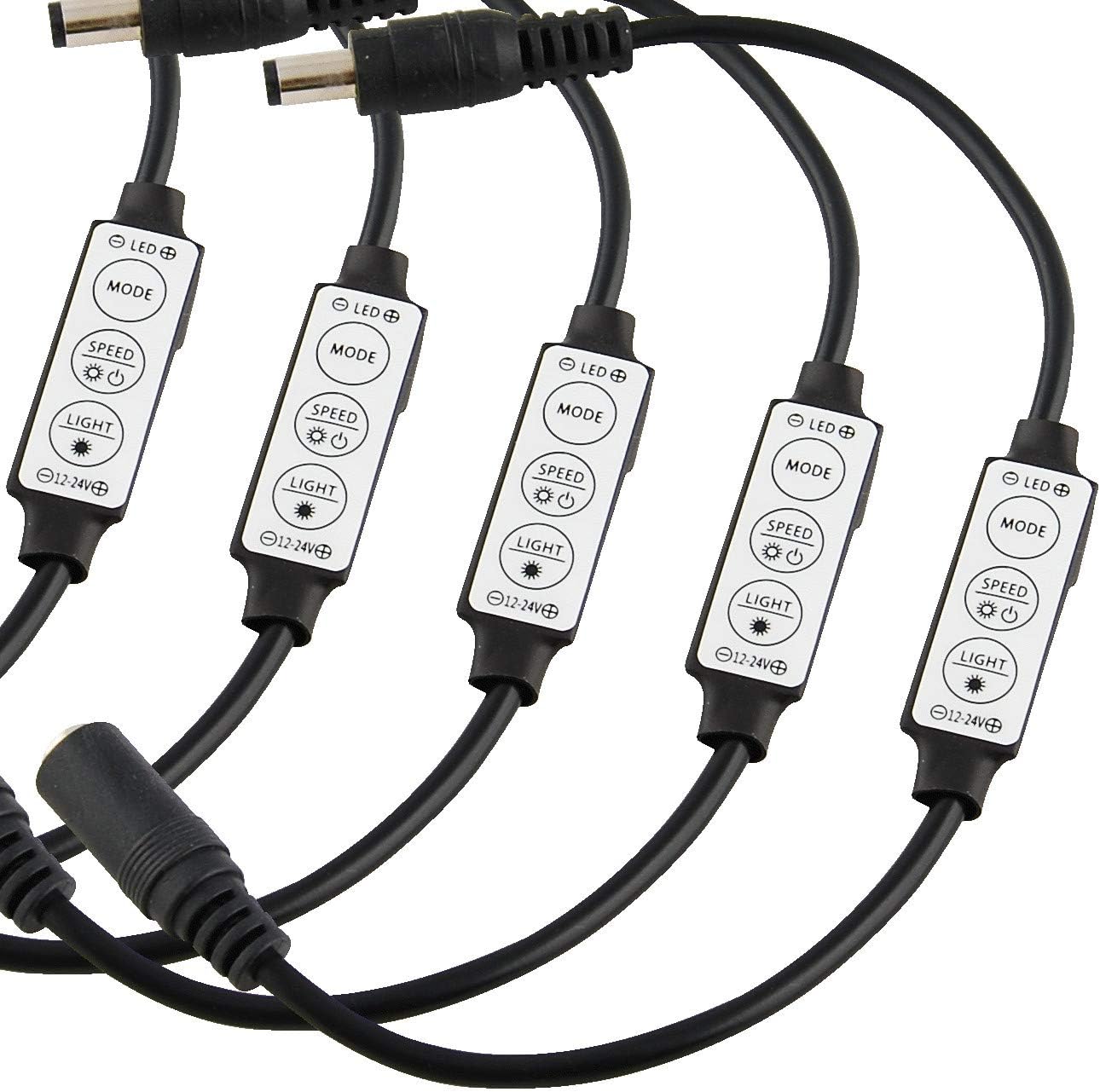 (5 Pack) ABI Low-Profile Inline Dimmer Controller Switch for Single Color LED Strip Light