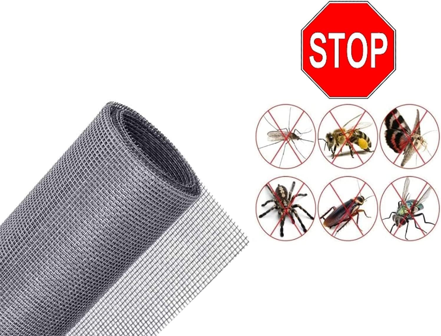 Fliegengitter Stoff Meterware Fliegengitter Stoff für Tür und Fenster, Moskitonetz Stoff Glasfaser grau, Weiß oder Schwarz, Größe wählbar (120 x 3000 cm, grau)
