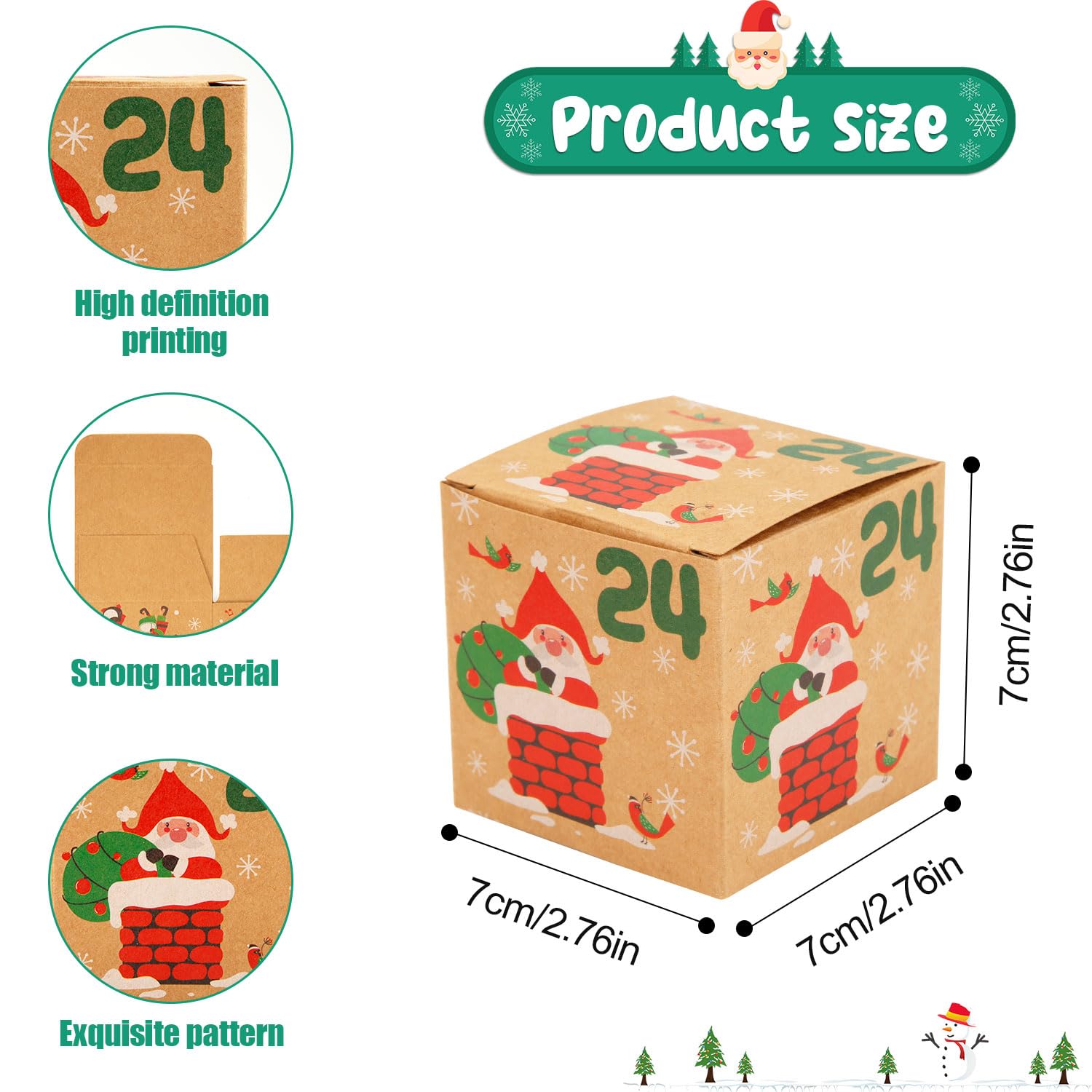 24pcs Christmas Advent Calendar Boxes, Santa Claus Snowman Christmas Goody Candy Boxes Advent Calendar Gift Boxes for Kids Family Xmas Holiday Decoration